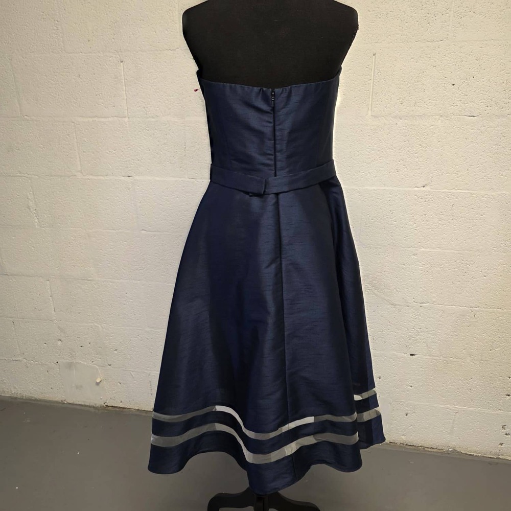 Vintage Alfred Sung Navy Strapless Cocktail Dress Size 10 Formal Midi - Picture 4 of 13